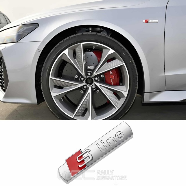 EMBLEME LOGO AUTOCOLLANT AUDI S LINE ARGENT MAT